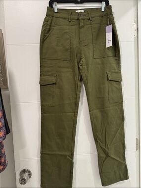 Just Be Olive Green Cargo Pants Womens Medium Ramie Blend Utility Trousers NEW
